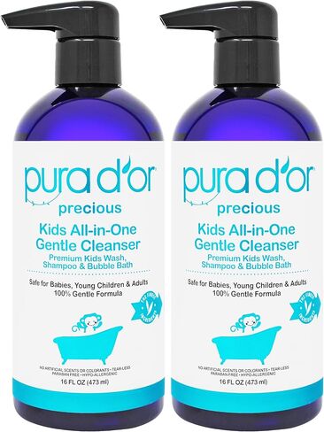 PURA D'OR 16 Oz Kids Wash - All-in-One Gentle Cleanser - USDA Biobased, Sulfate-Free, Tear-Less, Hypoallergenic, Premium, Shampoo & Bubble Bath in Saudi Arabia