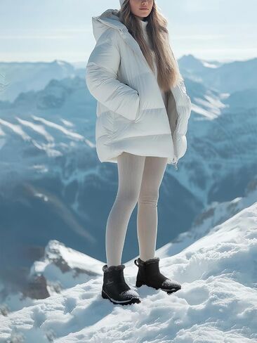 Winter Boots for Women Snow: Fur Lined Warm Ankle Boots | Water Resistant Anti-slip Zipper Outdoor Walking, Adjustable Comfortable Snow Shoes for Cold Weather Size 5-12 in Kuwait