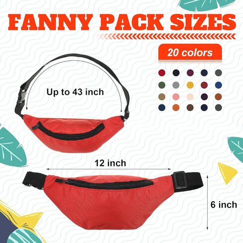 20 Pcs Neon Fanny Pack Bulk 80s Party Waist Bags Adjustable Colorful Oxford Cloth Workout Traveling Running Waist Bags with Zipper for Outdoor Rave Party Women Men, 20 Colors (Bright Color) in Saudi Arabia