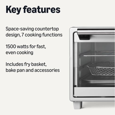 Amazon Basics 6-Slice 23-QT Toaster Oven with Built-In Air Fryer, 7-In-1 Cooking Options, 60-Min Timer & Adjustable Temperature (200℉ - 450℉), With Accessories, 1500W, Stainless Steel, Silver/Gray in Saudi Arabia