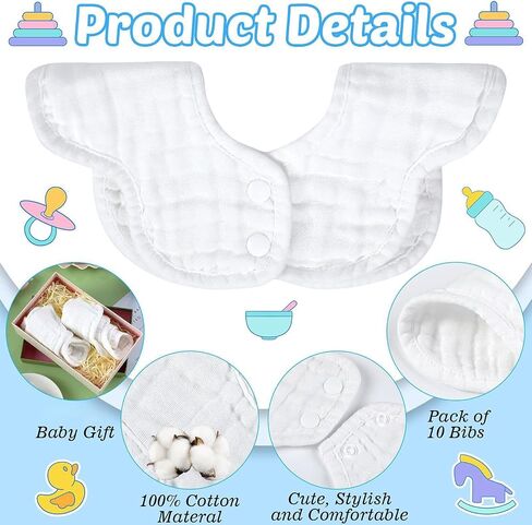 Geyoga 10 Pcs Baby Bibs 360° Rotate Baby Bandana Muslin Drool Bibs Petal Bibs Burp Gauze Cloths Absorbent Bib in Saudi Arabia