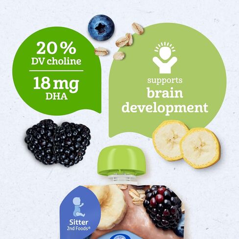 Gerber Organic Banana Blueberry Blackberry Oatmeal, 3.5 Oz, 12 Pack | Stage 2 organic puree pouch; banana blueberry blackberry oatmeal; 12 x 3.5 oz in Saudi Arabia