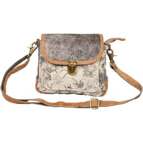 Myra Bag Chocolate Caramel Small & Crossbody Bag Upcycled Canvas, Leather & Rug S-2170 in Kuwait