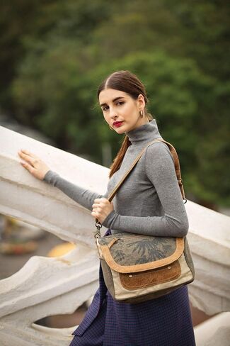 حقيبة Myra Bag Chocolate Caramel Small & Crossbody مصنوعة من القماش المعاد تدويره، مصنوعة من الجلد والسجاد S-2170 in Saudi Arabia
