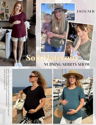 Ekouaer Women's Maternity Shirts Short Sleeves Nursing Tops 3 Pack Double Laye Breastfeeding Tees Pregnancy Clothes S-XXL in Saudi Arabia