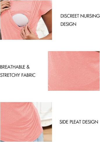 Ecavus 3PCS Women's Maternity Nursing Tops for Breastfeeding Short Sleeve Side Ruched Nursing Shirts in Saudi Arabia