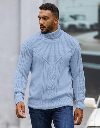 SAVKOOV Men's Turtleneck Sweater Cable Knitted Pullover Sweater in Saudi Arabia