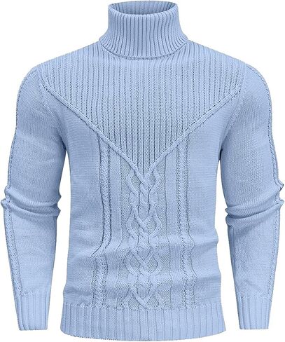 SAVKOOV Men's Turtleneck Sweater Cable Knitted Pullover Sweater in Saudi Arabia