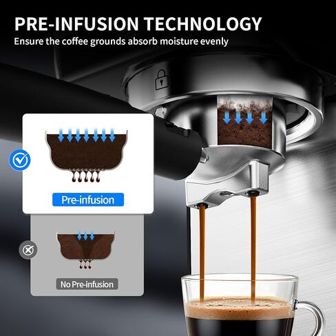 20Bar Espresso Machine with Hot & Rapid Cold Brew, Stainless Steel Coffee Makers, Cappuccino Latte Machine with Milk Frother Steam Wand for Home, 45oz Removable Water Tank, Touchscreen, Silver in Saudi Arabia