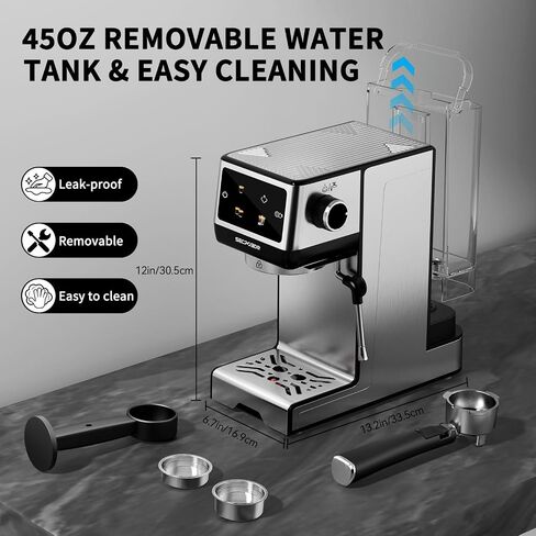 20Bar Espresso Machine with Hot & Rapid Cold Brew, Stainless Steel Coffee Makers, Cappuccino Latte Machine with Milk Frother Steam Wand for Home, 45oz Removable Water Tank, Touchscreen, Silver in Saudi Arabia