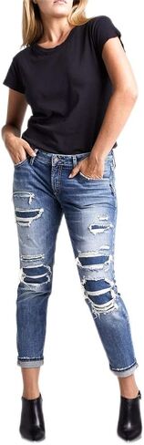 Silver Jeans Co. Women's Boyfriend Mid Rise Slim Leg Jeans-Legacy in Saudi Arabia
