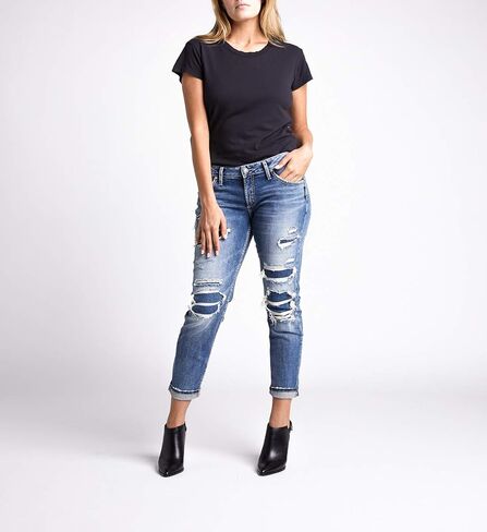 Silver Jeans Co. Women's Boyfriend Mid Rise Slim Leg Jeans-Legacy in Saudi Arabia