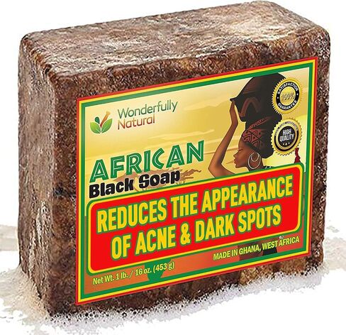 Organic African Black Soap - For Acne & Dark Spots | Natural Vegan and Cruelty Free – Satisfaction Guarantee 1lb bar | 90 day Supply in Saudi Arabia