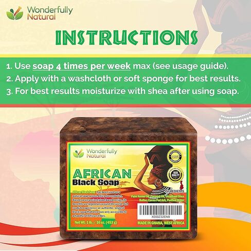 Organic African Black Soap - For Acne & Dark Spots | Natural Vegan and Cruelty Free – Satisfaction Guarantee 1lb bar | 90 day Supply in Saudi Arabia