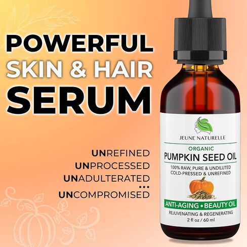 Jeune Naturelle Pumpkin Seed Oil Organic - 100% Pure RAW Cold Pressed Undiluted Pumpkin Seed Oil For Anti Aging Wrinkle Repair Hair Growth Serum Pumpkin Oil - Vitamin E Oil For Skin, 2 oz in Saudi Arabia