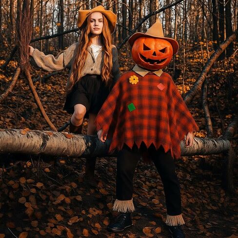 Ramede 6 Pcs Scarecrow Costume Set Include Scarecrow Hat Scarecrow Burlap Poncho Straw Wrist and Ankle Ties Scarecrow Costume Accessory for Women Men Halloween Thanksgiving Day Party in Saudi Arabia