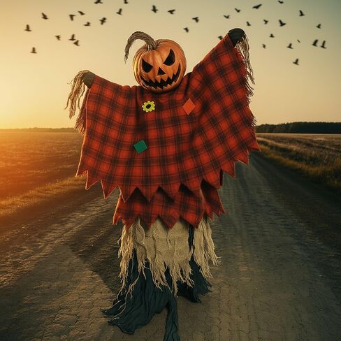 Ramede 6 Pcs Scarecrow Costume Set Include Scarecrow Hat Scarecrow Burlap Poncho Straw Wrist and Ankle Ties Scarecrow Costume Accessory for Women Men Halloween Thanksgiving Day Party in Saudi Arabia