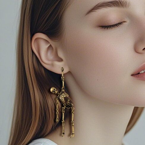 HAISWET Retro Style Skeleton Skull Earrings for Women Girls Antiqued Silver/Gold Color in Kuwait