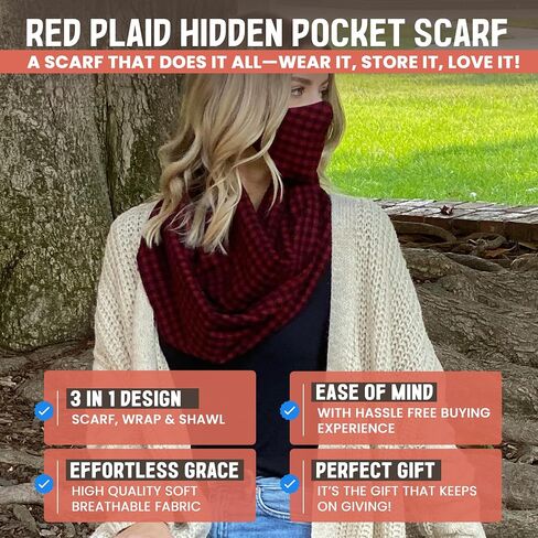 VITAMIN SEA Infinity Scarves with Hidden Zipper Pocket - Stylish and Lightweight Travel Scarf for Women in Saudi Arabia