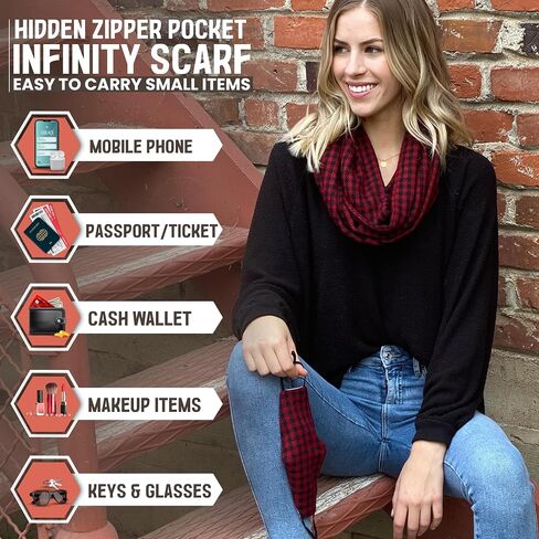 VITAMIN SEA Infinity Scarves with Hidden Zipper Pocket - Stylish and Lightweight Travel Scarf for Women in Saudi Arabia