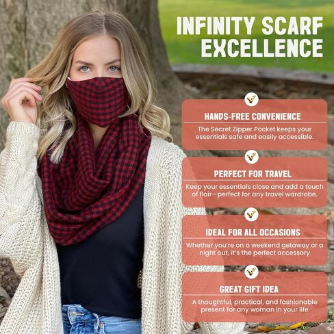 VITAMIN SEA Infinity Scarves with Hidden Zipper Pocket - Stylish and Lightweight Travel Scarf for Women in Saudi Arabia