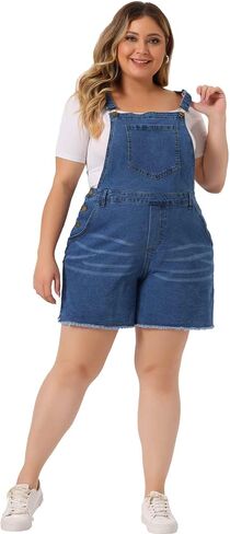 Agnes Orinda Women's Plus Size Jumpsuit Overall Shorts Bib Raw Hem Pocket Jean Denim Pants 2023 in Kuwait