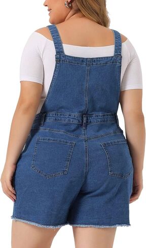 Agnes Orinda Women's Plus Size Jumpsuit Overall Shorts Bib Raw Hem Pocket Jean Denim Pants 2023 in Kuwait