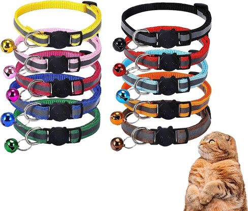 10 Pack Reflective Cat Collars with Bells, Cat Collar, Safety Buckle Cat Collar, Pet Supplies, Stuff, Accessories in Saudi Arabia