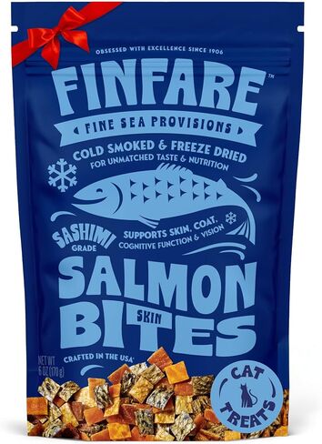 finfare تجميد لدغات جلد السلمون المجفف، حلوى سمك السلمون المقرمشة الخالية من الحبوب للقطط، نسبة عالية من البروتين وأوميغا 3 لصحة الجلد والمعطف، مصنوعة في الولايات المتحدة الأمريكية، 1.3 أونصة in Saudi Arabia