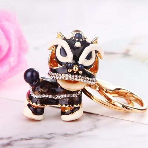 Axmerdal Animal Keychain Cute Chinese Traditional Dance Lion Car HandBag Pendant Key Chain for Women and Men Keyring Gift in Kuwait