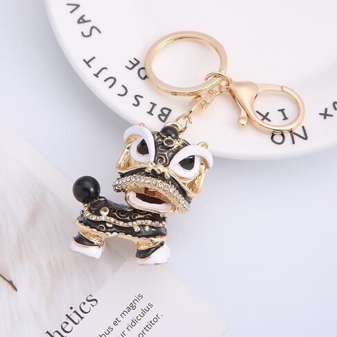 Axmerdal Animal Keychain Cute Chinese Traditional Dance Lion Car HandBag Pendant Key Chain for Women and Men Keyring Gift in Kuwait