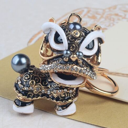 Axmerdal Animal Keychain Cute Chinese Traditional Dance Lion Car HandBag Pendant Key Chain for Women and Men Keyring Gift in Kuwait
