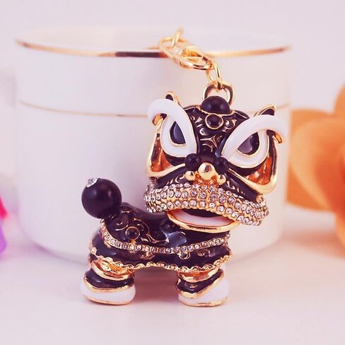 Axmerdal Animal Keychain Cute Chinese Traditional Dance Lion Car HandBag Pendant Key Chain for Women and Men Keyring Gift in Kuwait