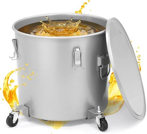 Outvita Fryer Grease Bucket, 10 Gal Oil Disposal Caddy with Caster Base, Carbon Steel Rust-Proof Coating, Oil Transport Container with Lid, Lock Clips, Filter Bag for Transport Cooking Filtering in Saudi Arabia