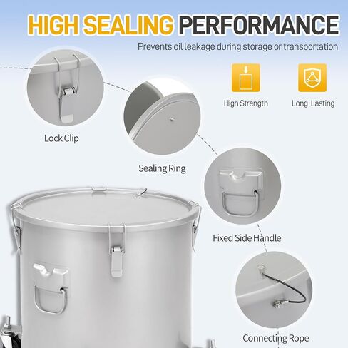 Outvita Fryer Grease Bucket, 10 Gal Oil Disposal Caddy with Caster Base, Carbon Steel Rust-Proof Coating, Oil Transport Container with Lid, Lock Clips, Filter Bag for Transport Cooking Filtering in Saudi Arabia