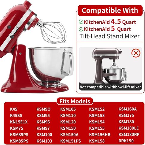 Whisk Attachments for KitchenAid 4.5/5Quart Mixer, Titl-head Stand Kitchen aid Mixer Accessories, Upgrade 6 wire Whole Stainless Steel Whisk parts Dishwasher Safe not Tarnish in Saudi Arabia