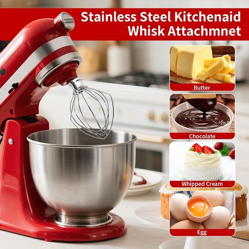 Whisk Attachments for KitchenAid 4.5/5Quart Mixer, Titl-head Stand Kitchen aid Mixer Accessories, Upgrade 6 wire Whole Stainless Steel Whisk parts Dishwasher Safe not Tarnish in Saudi Arabia