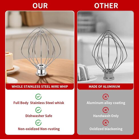 Whisk Attachments for KitchenAid 4.5/5Quart Mixer, Titl-head Stand Kitchen aid Mixer Accessories, Upgrade 6 wire Whole Stainless Steel Whisk parts Dishwasher Safe not Tarnish in Saudi Arabia