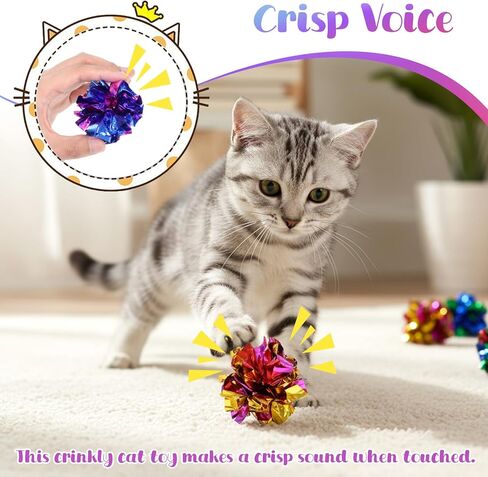 SHENLIU كرات مجعدة للقطط، 100 قطعة من ألعاب القطط الملونة، كرات مجعدة تفاعلية من رقائق الفويل للقطط للقطط الداخلية للحفاظ على لياقتها النشطة in Kuwait