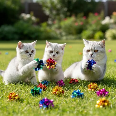 SHENLIU كرات مجعدة للقطط، 100 قطعة من ألعاب القطط الملونة، كرات مجعدة تفاعلية من رقائق الفويل للقطط للقطط الداخلية للحفاظ على لياقتها النشطة in Kuwait