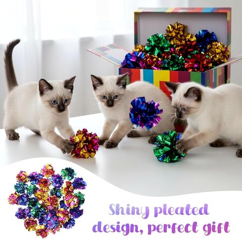 SHENLIU كرات مجعدة للقطط، 100 قطعة من ألعاب القطط الملونة، كرات مجعدة تفاعلية من رقائق الفويل للقطط للقطط الداخلية للحفاظ على لياقتها النشطة in Kuwait