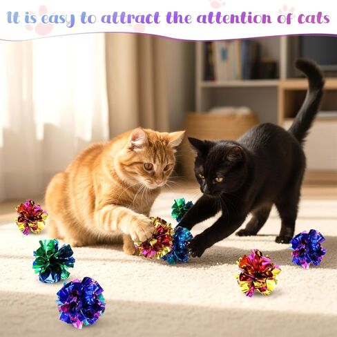SHENLIU كرات مجعدة للقطط، 100 قطعة من ألعاب القطط الملونة، كرات مجعدة تفاعلية من رقائق الفويل للقطط للقطط الداخلية للحفاظ على لياقتها النشطة in Kuwait