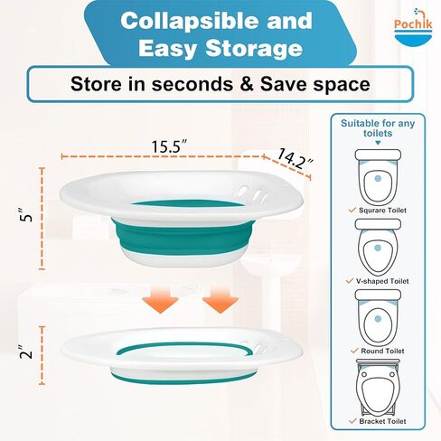 Pochik Sitz Bath, Sitz Bath for Hemorrhoids, Sitz Bath for Toilet Seat, Postpartum Care, Sits Bath Kit for Women, Collapsible, Flusher Hose, Drain Holes, Wider Seating Area, Deeper Bowl in Kuwait