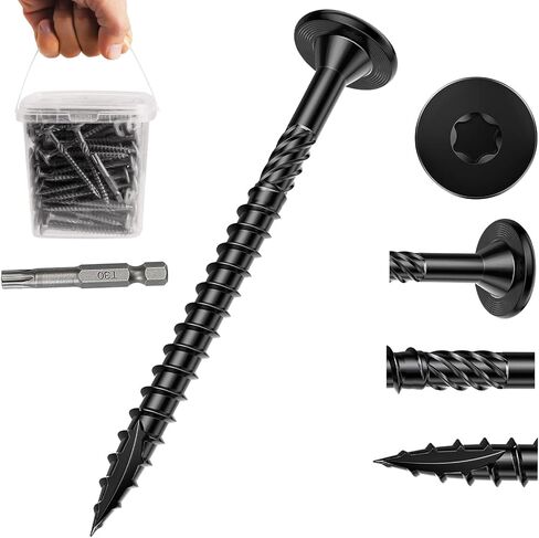 3 Inch Wood Screws, 30Pcs Heavy Duty Outdoor Wood Fence Deck Screws, Black Carbon Steel Rustproof Structural Screws with T30 Drill Bit for Wood Construction, No Pre-Drilling Required in Saudi Arabia