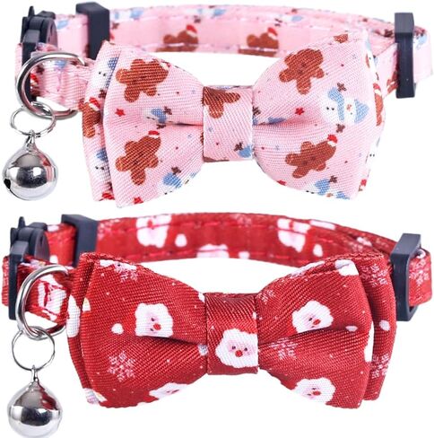 Christmas Cat Collar Breakaway with Bow Tie Bandana and Bell Holiday for Kitty Adjustable Safety in Saudi Arabia