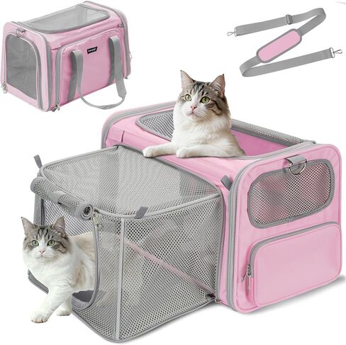 Expandable Cat Carrier, Airline Approved Soft Sided Pet Carrier for Cats & Small Dogs Up to 15 lbs, with Locking Safety Zippers & Cozy Fleece Pad, Portable for Car & Vet Visits, Pink in Saudi Arabia
