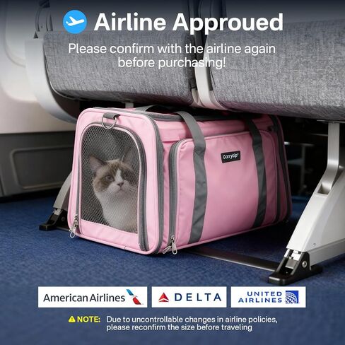 Expandable Cat Carrier, Airline Approved Soft Sided Pet Carrier for Cats & Small Dogs Up to 15 lbs, with Locking Safety Zippers & Cozy Fleece Pad, Portable for Car & Vet Visits, Pink in Saudi Arabia