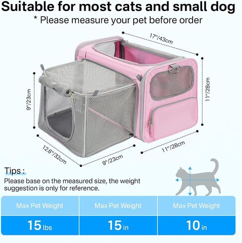 Expandable Cat Carrier, Airline Approved Soft Sided Pet Carrier for Cats & Small Dogs Up to 15 lbs, with Locking Safety Zippers & Cozy Fleece Pad, Portable for Car & Vet Visits, Pink in Saudi Arabia