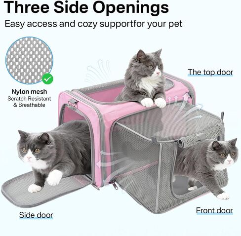 Expandable Cat Carrier, Airline Approved Soft Sided Pet Carrier for Cats & Small Dogs Up to 15 lbs, with Locking Safety Zippers & Cozy Fleece Pad, Portable for Car & Vet Visits, Pink in Saudi Arabia