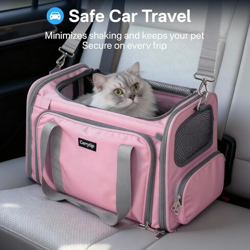 Expandable Cat Carrier, Airline Approved Soft Sided Pet Carrier for Cats & Small Dogs Up to 15 lbs, with Locking Safety Zippers & Cozy Fleece Pad, Portable for Car & Vet Visits, Pink in Saudi Arabia